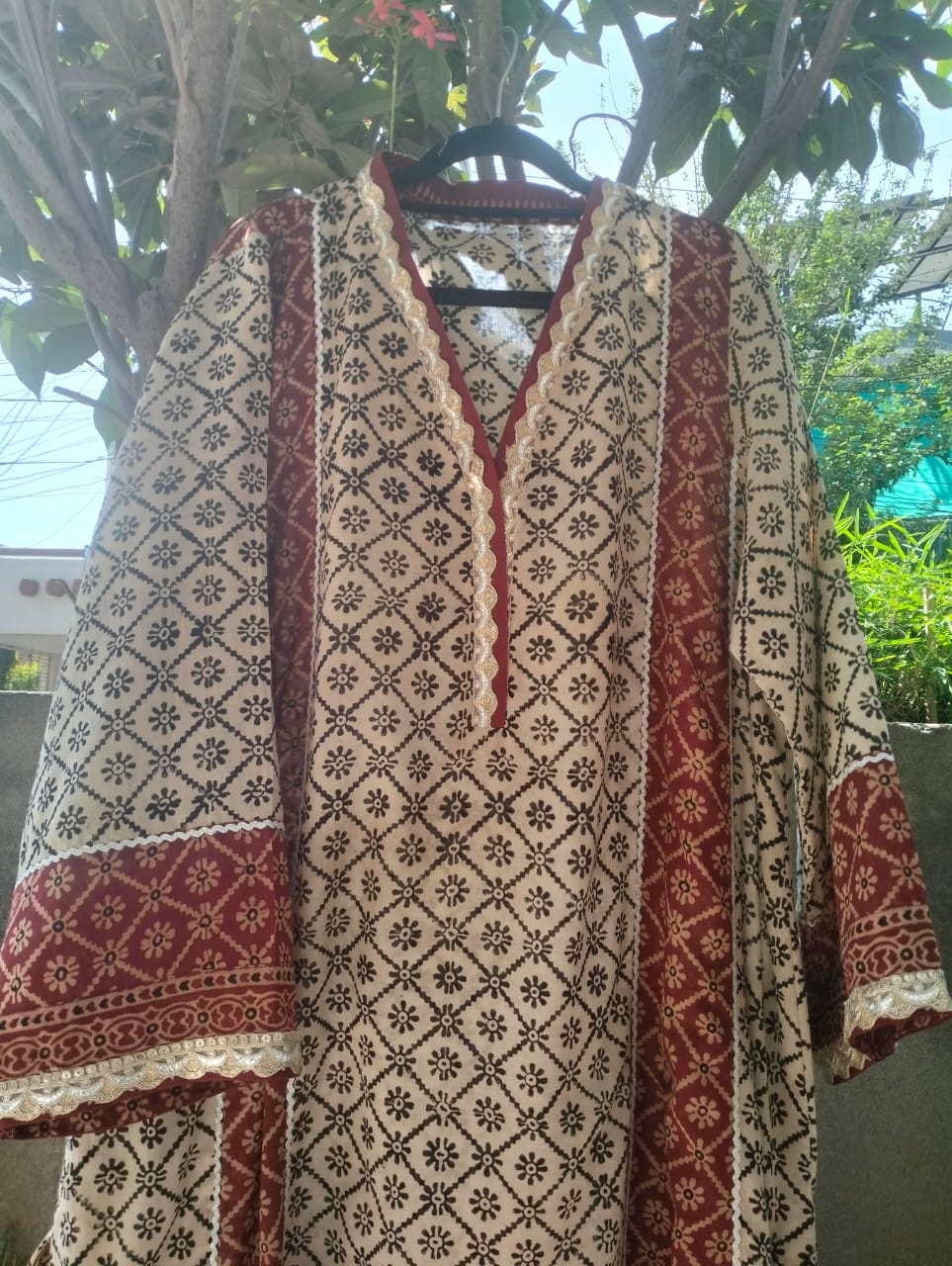 Two Toned Ajrak Kurta